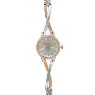 Ladies rose gold plated cross over analogue watch